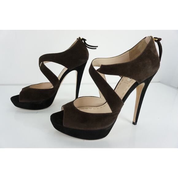 Miu Miu Two Tone Suede Strappy Caged Platform Heel Sandals - Picture 7 of 10